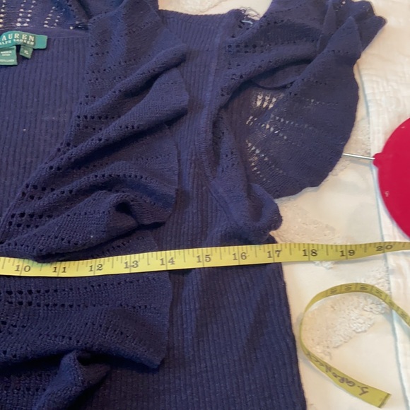 Lauren Ralph Lauren Navy Blue Knit Ruffle Front Top XL - Picture 5 of 7